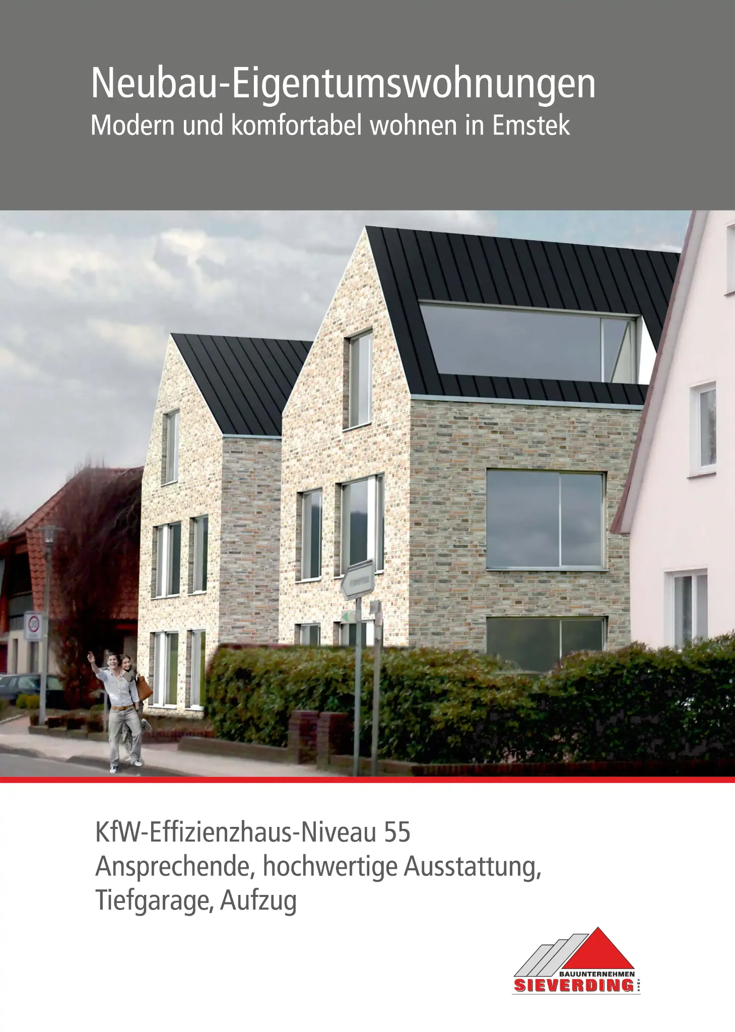 Titelseite eines Immobilienexposés für Neubauwohnungen in Emstek