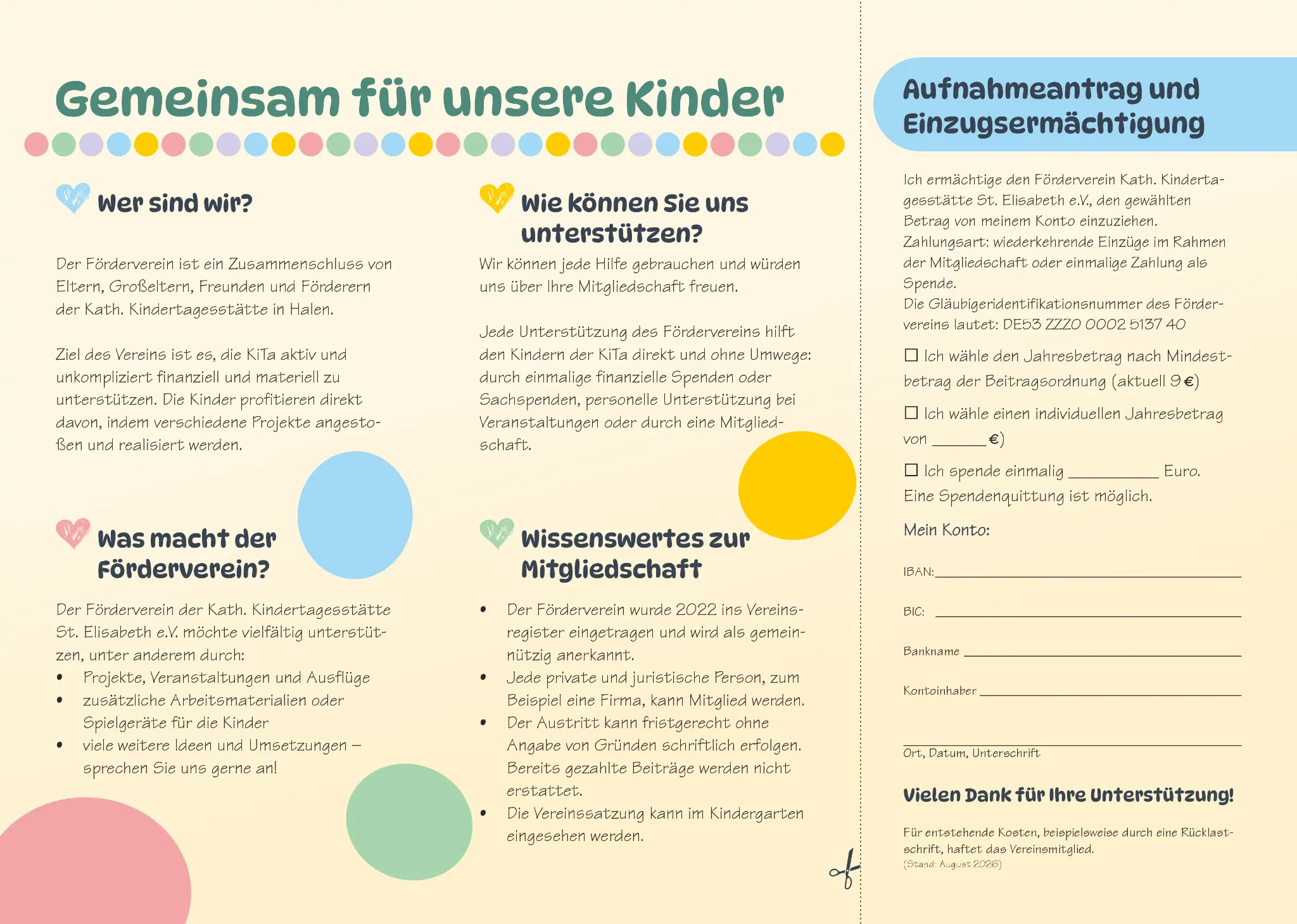 Innenseite des Flyers für den Förderverein der Kindertagesstätte St. Elisabeth Halen