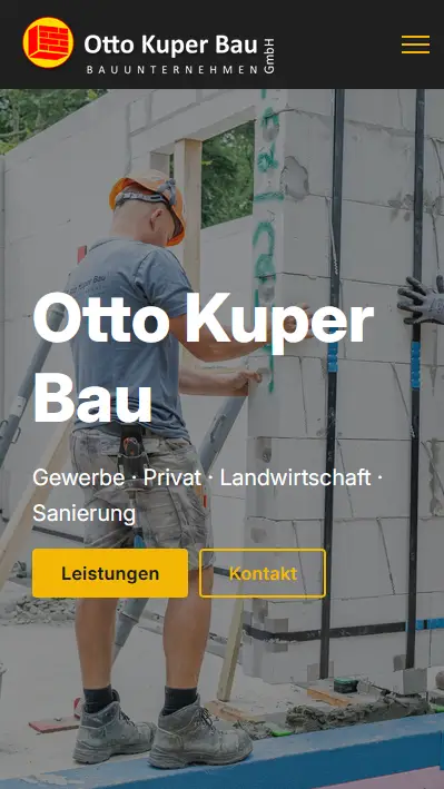Mobile Ansicht der Website von Otto Kuper Bau